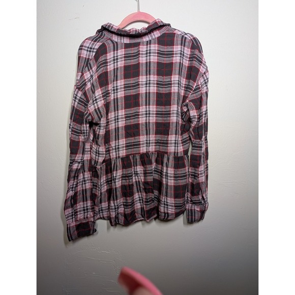 New Womens Top Large Belle Du Jour Plaid Buttondown Ruffle Flannel Look‎ - Picture 3 of 7